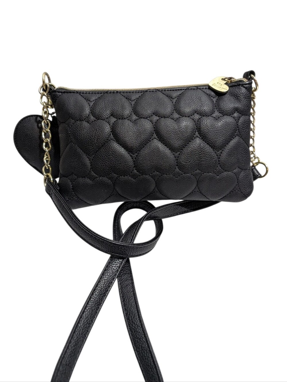 Betsy Johnson Cream & Black Heart Quilted Crossbody Mini - Picture 2 of 10
